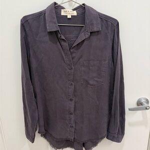 Cloth & Stone Charcoal Button-Up Shirt with fringe, Size Small